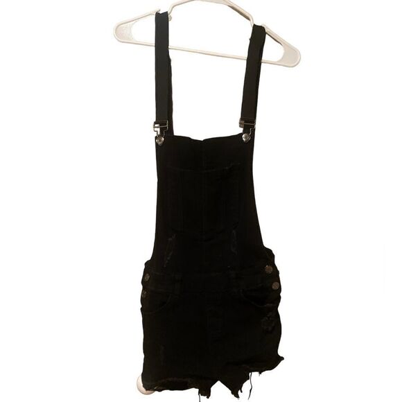 Blue Topic Black Jean Overall Shorts Size Medium Distressed - Picture 1 of 13